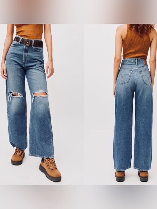 Levi's Denim - Levi’s Premium Big E High Loose Distressed Chewed Up Blowout Knees Wide Leg Jean